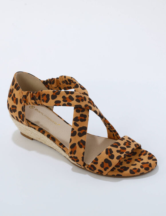  Sandales compens&eacute;es &eacute;lastiqu&eacute;es motif l&eacute;opard (beige / noir)