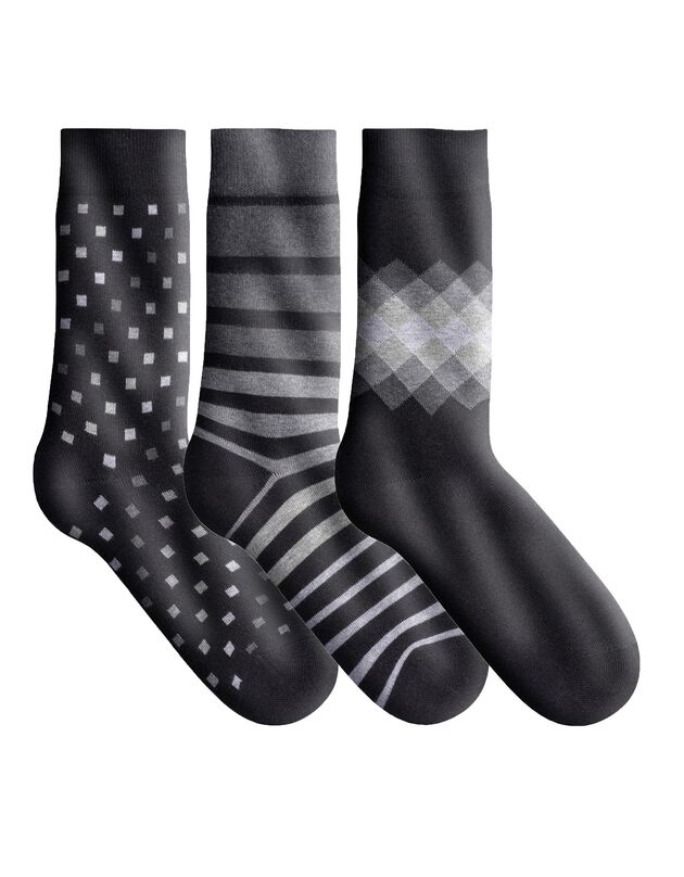 Mi-chaussettes fantaisie - lot de 3 paires (noir + gris)