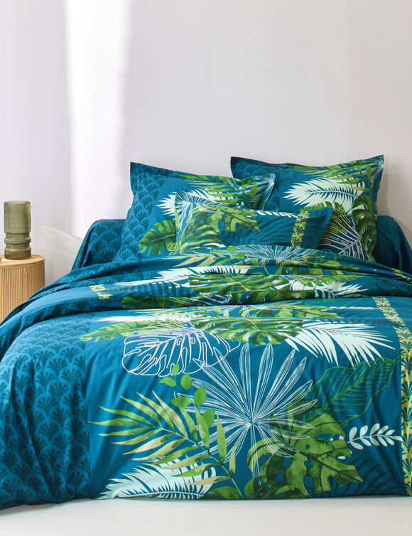 Linge de lit Cayenne en coton imprimé feuilles de palmiers (vert)