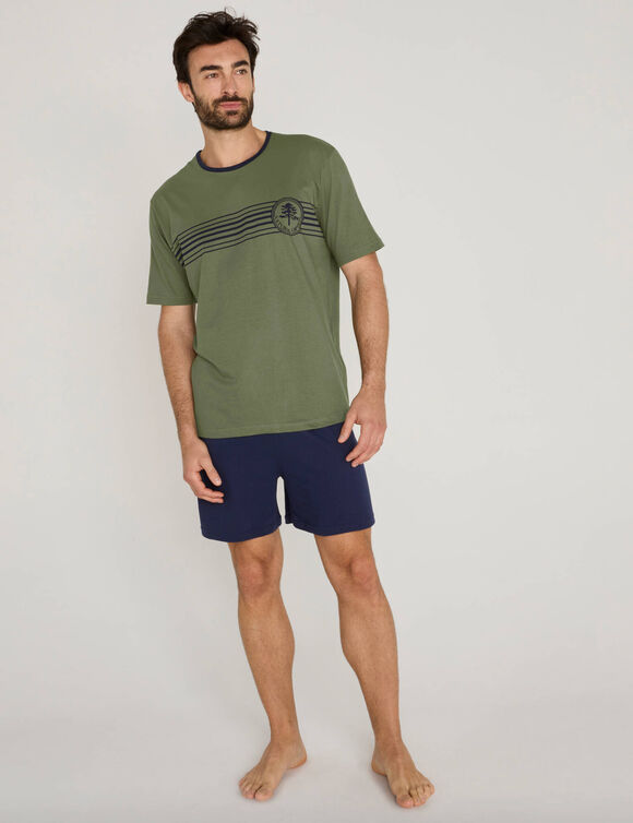 Pyjama short jersey coton manches courtes (kaki / marine)
