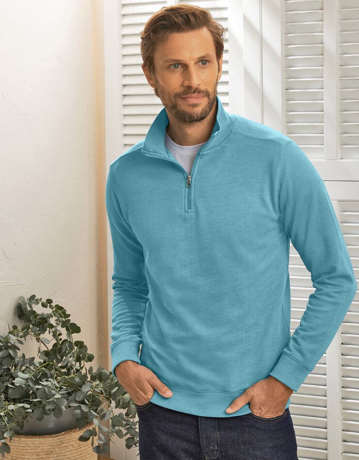 Sweat molleton col camionneur zippé (bleu vert) Sweat molleton col camionneur zippé (bleu vert)