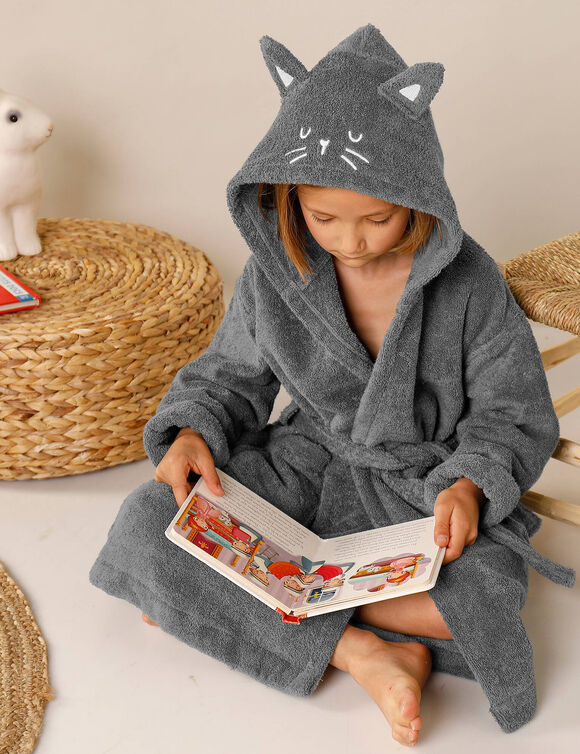 Peignoir de bain enfant chat à capuche (anthracite)