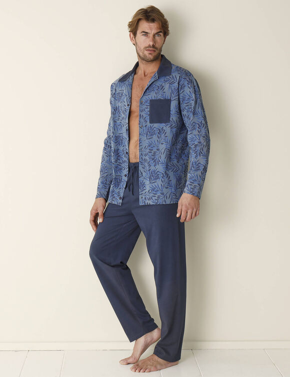 Pyjama coton fantaisie manches longues (marine)
