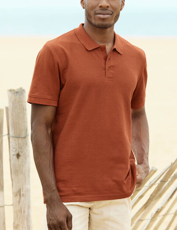 Polo uni maille piquée manches courtes (terracotta)