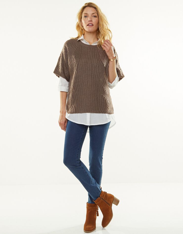 Pull poncho manches coudes (chocolat)