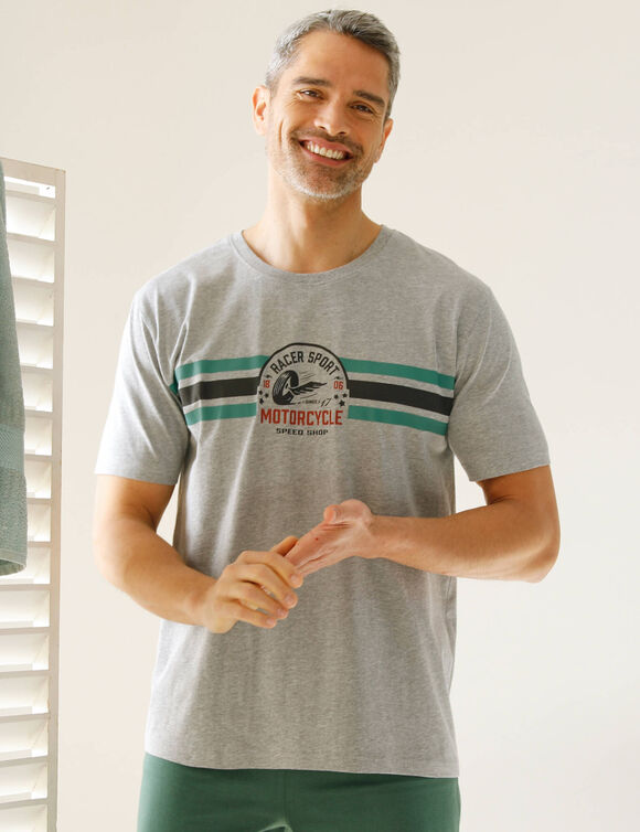 T-shirt pyjama rayures poitrine manches courtes (gris chiné)