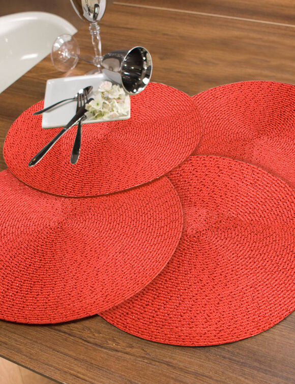 Set de table rond design m&eacute;tallis&eacute; - Lot de 4 (rouge)