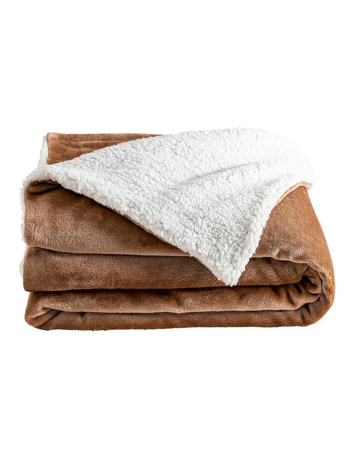 Couverture double face polaire et sherpa (noisette)