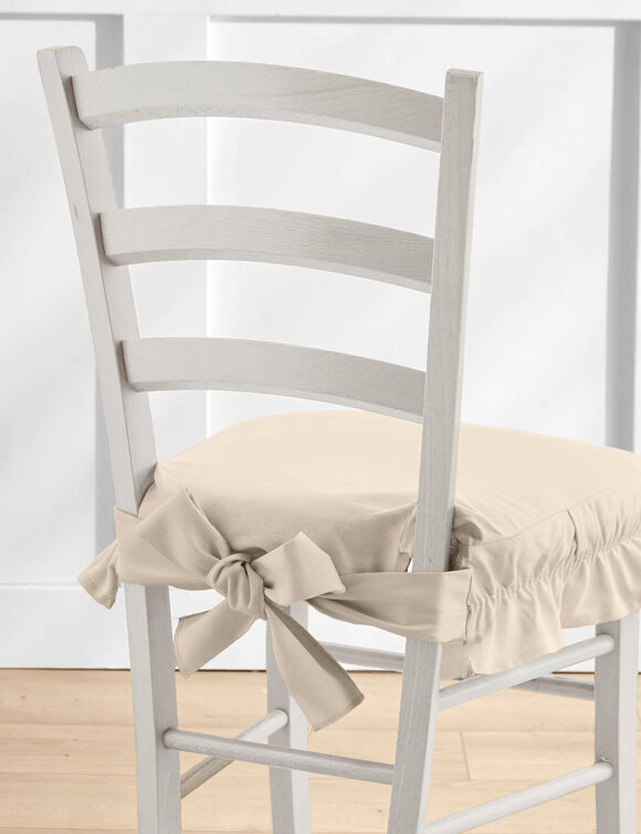 Housse chaise unie volant&eacute;e coton bachette (&eacute;cru)