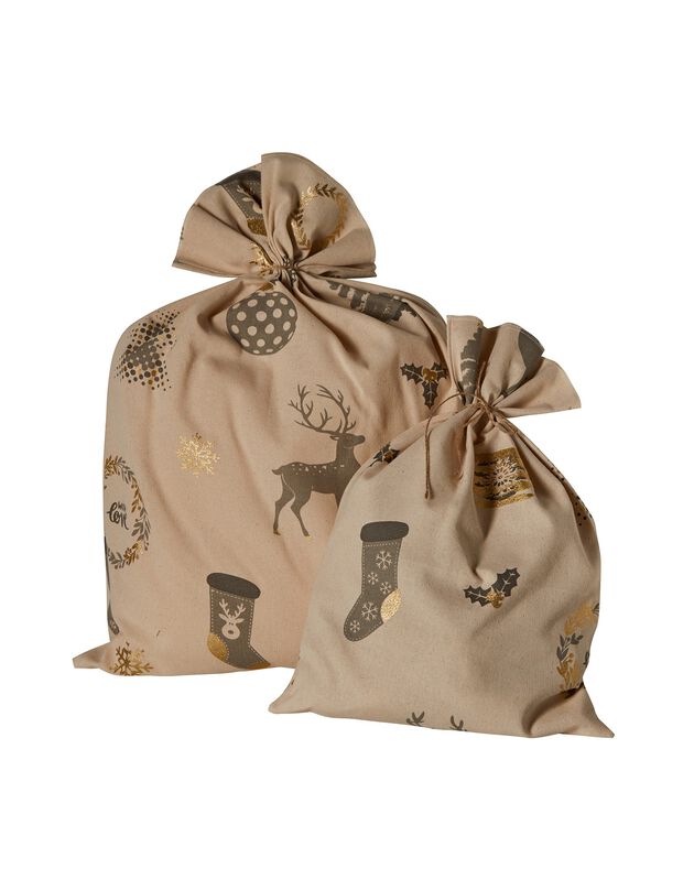Lot de 2 pochettes emballage cadeau upcyclées S + M  (écru)