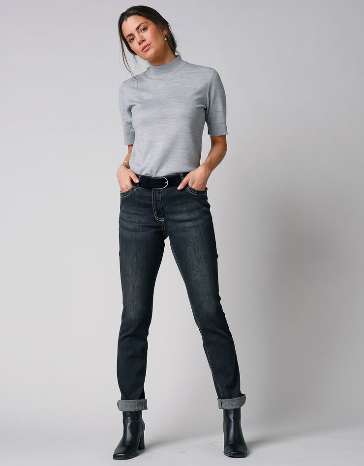 Pull col montant manches courtes toucher cachemire (gris chiné) Pull col montant manches courtes toucher cachemire (gris chiné)