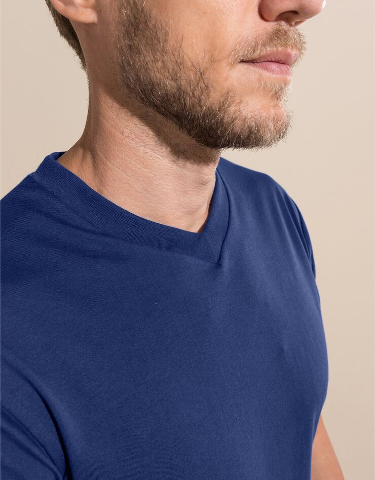 Tee-shirt col V manches courtes - lot de 3 (corail / céladon / indigo)