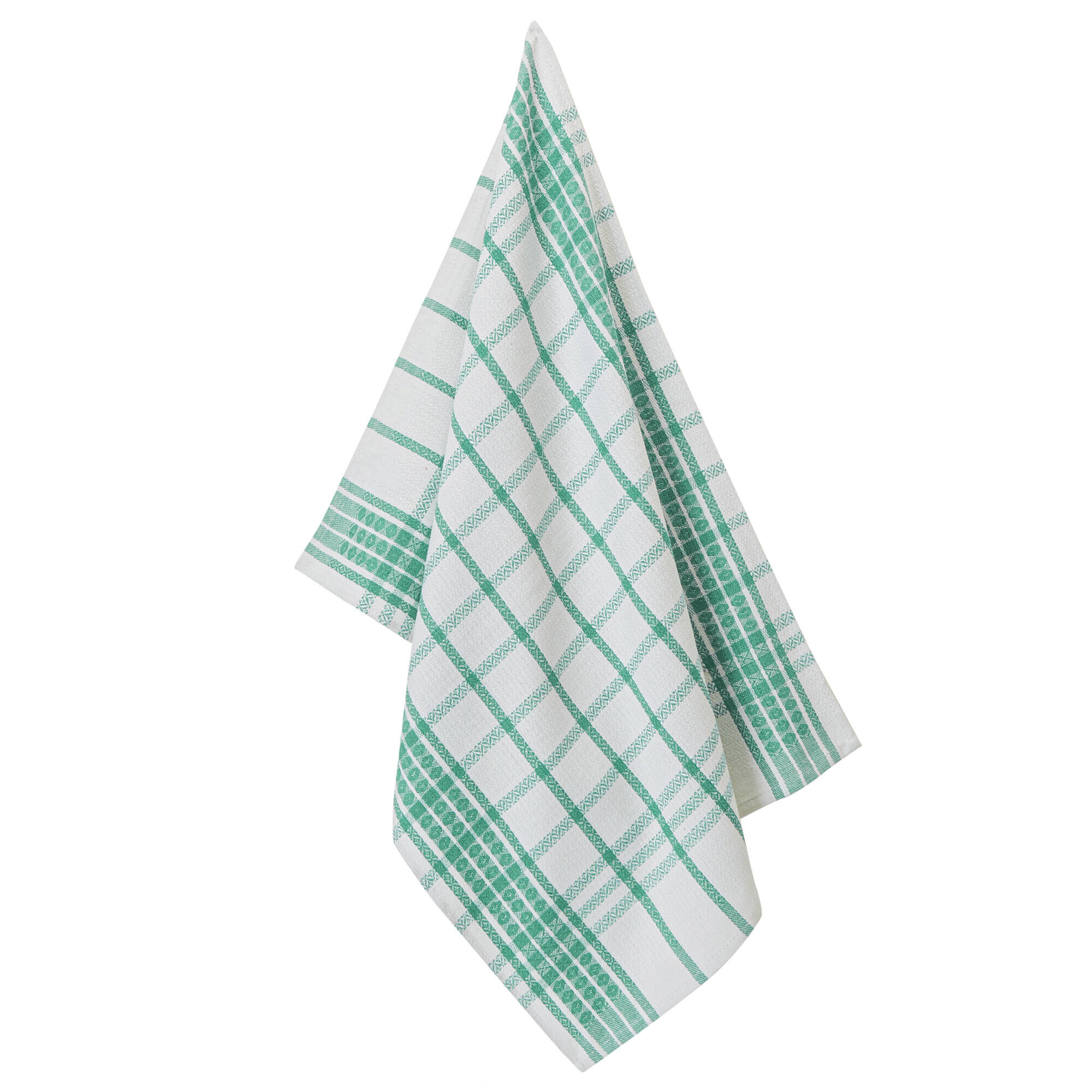 Toile à Torchon Verte à Carreaux En Métis (lin Et Coton) - Vente Au Demi-mètre - Largeur 150 Cm