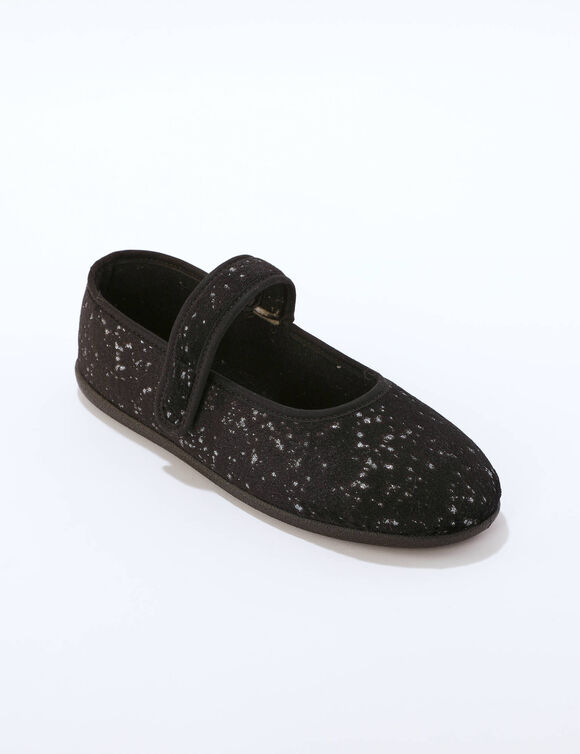 Chaussons forme babies, velours pailleté (noir)