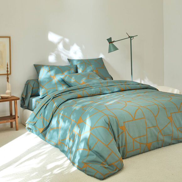 Linge de lit Geoffroy en coton à motifs graphiques (eucalyptus)