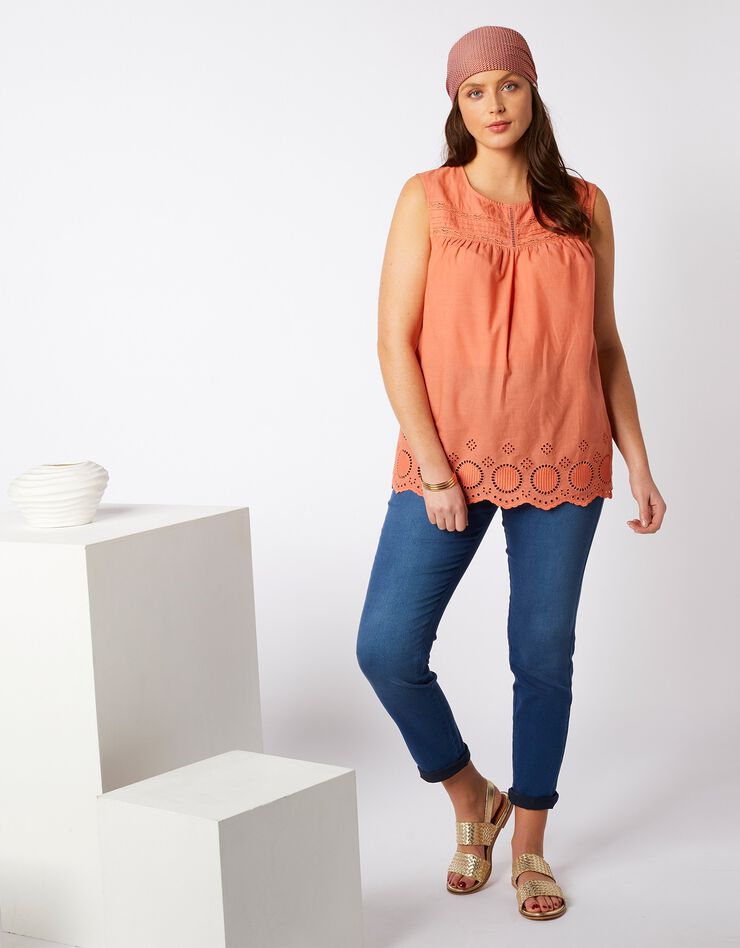 Blouse sans manches macramé broderie écailles (corail) Blouse sans manches macramé broderie écailles (corail)
