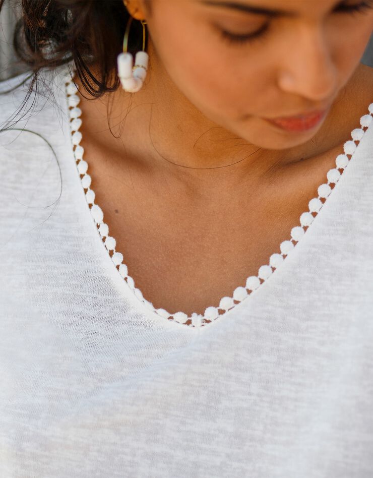 Tee-shirt effet lin macramé dos (blanc) Tee-shirt effet lin macramé dos (blanc)
