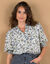 Blouse imprimée manches coudes, crépon (écru / noir)