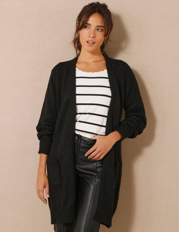 Gilet long porter ouvert, col V (noir)
