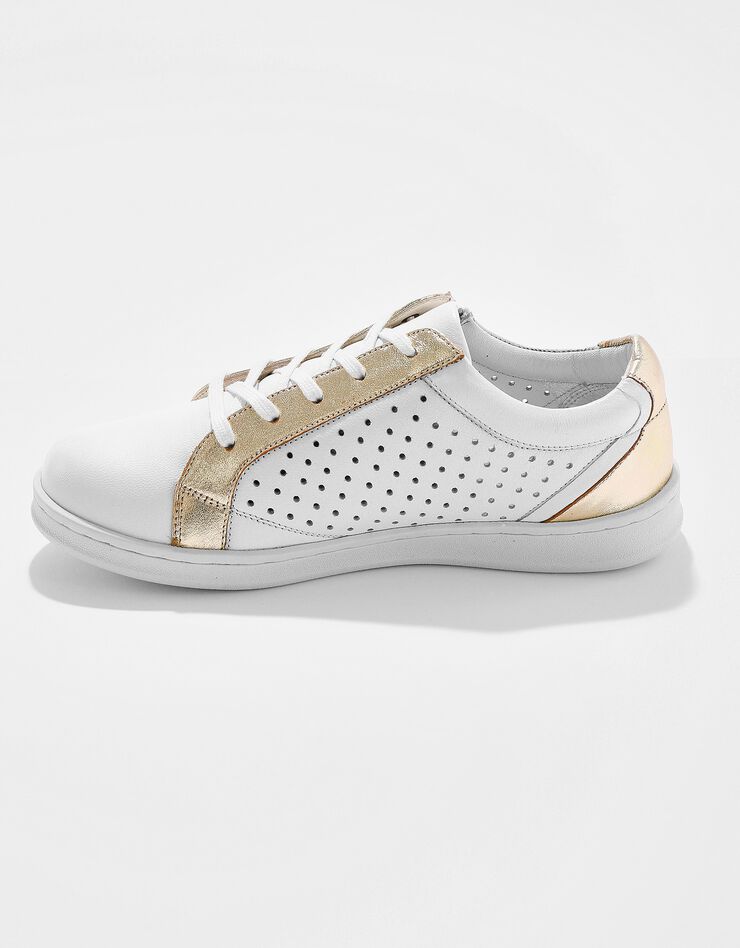 Tennis zippée en cuir perforé - bicolore (blanc / doré)