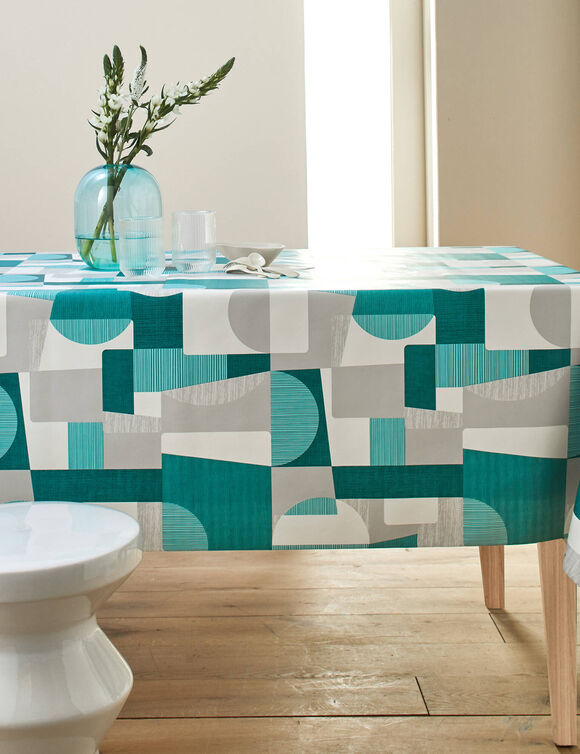 Nappe toile cir&eacute;e imprim&eacute; Patch duo (gris / bleu)