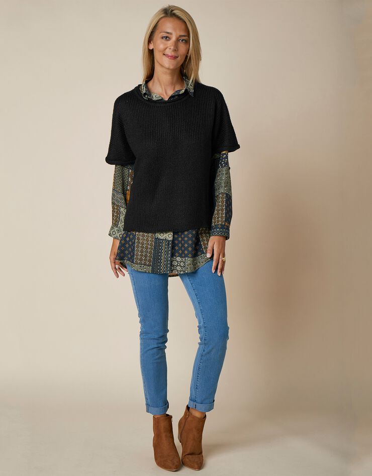 Pull poncho manches coudes (noir)