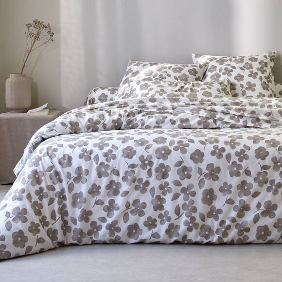 Linge de lit Petunia en coton imprimé (grège)