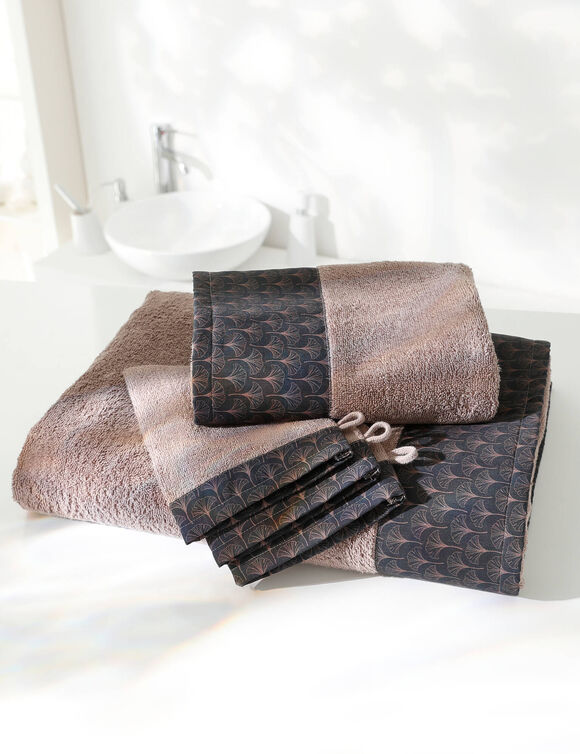 Éponge bouclette 420g/m² liteau imprimé ginkgo  (chocolat)