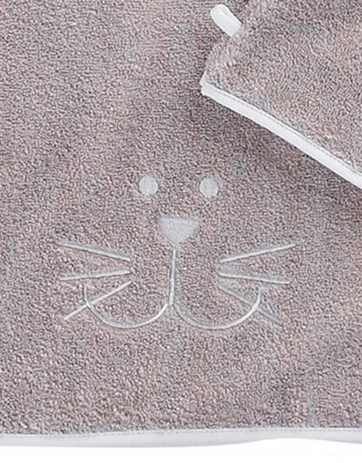 Éponge enfant brodé chat coton - 450g/m2 (taupe) Éponge enfant brodé chat coton - 450g/m2 (taupe)