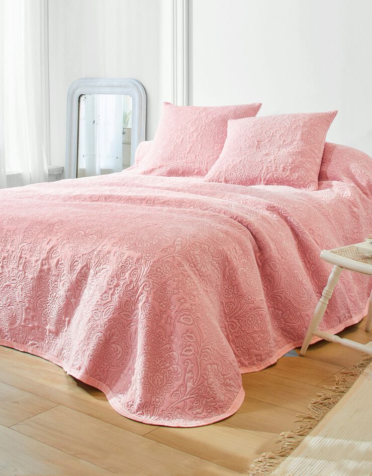 Jeté de lit uni style boutis Mélissa (bois de rose)