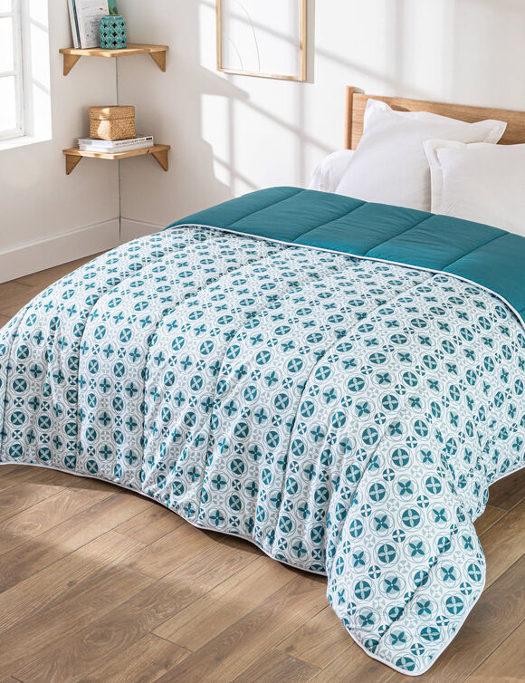 Couette microfibre imprim&eacute; mosa&iuml;ques 400 g/m&sup2; (bleu paon)