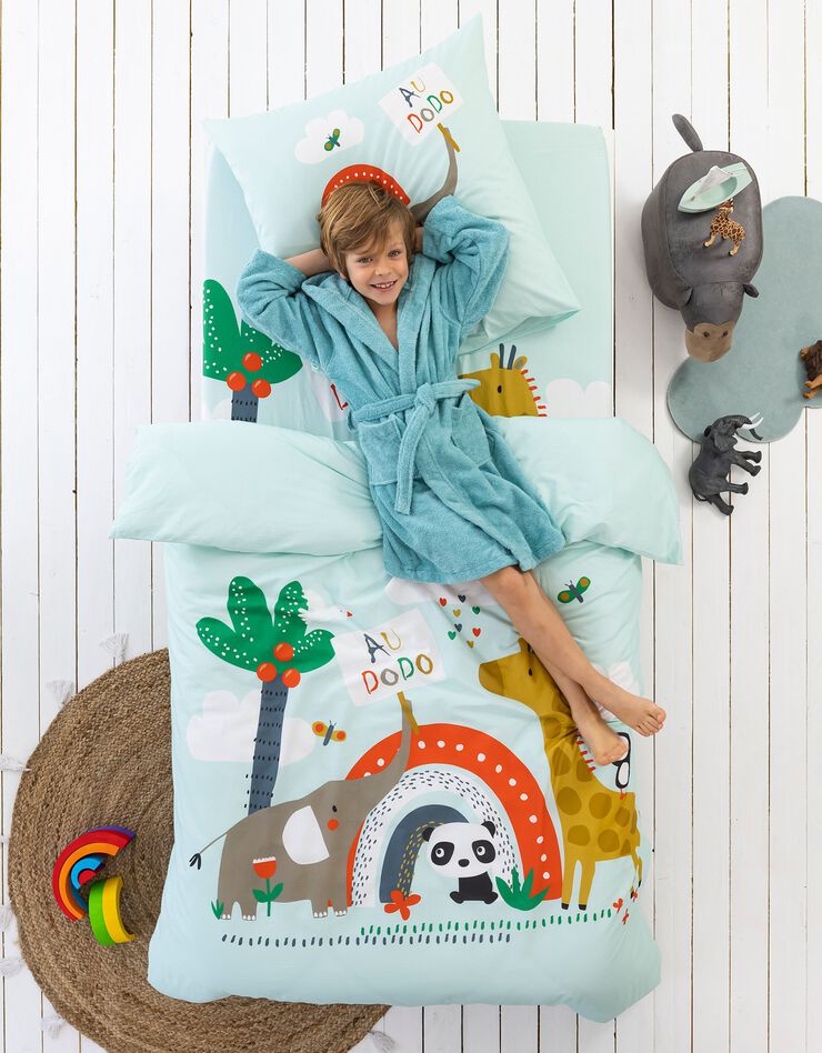 Linge de lit enfant Noé imprimé 1 personne - coton (bleu ciel)