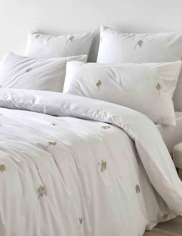 Linge de lit blanc brodé fleurs Colombine® (blanc)