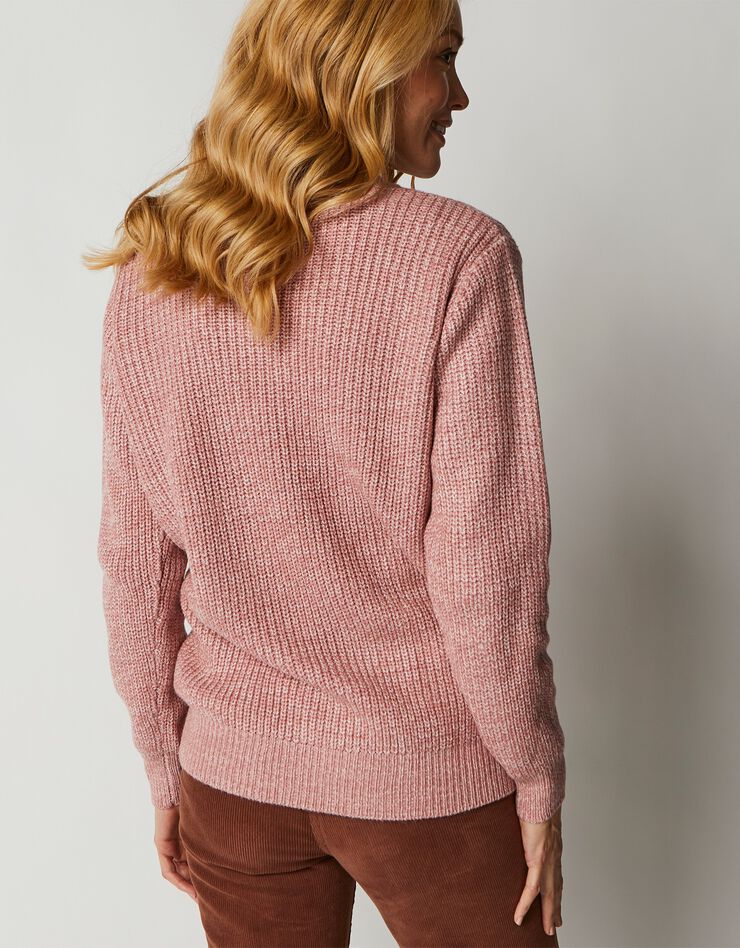 Pull col rond maille anglaise (bois de rose chiné)