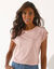 T-shirt uni détail boutonné maille jersey (rose grisé)
