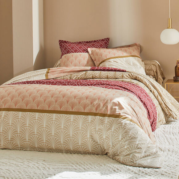 Linge de lit Eddy en coton à motifs graphiques (sable)