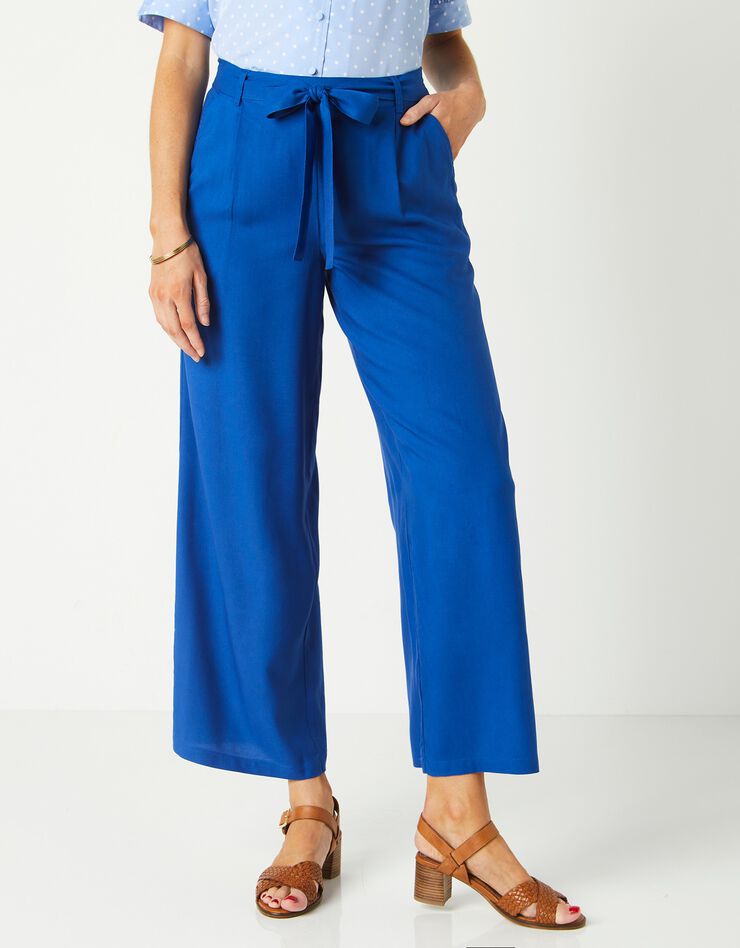 Pantalon raccourci large uni (bleu) Pantalon raccourci large uni (bleu)