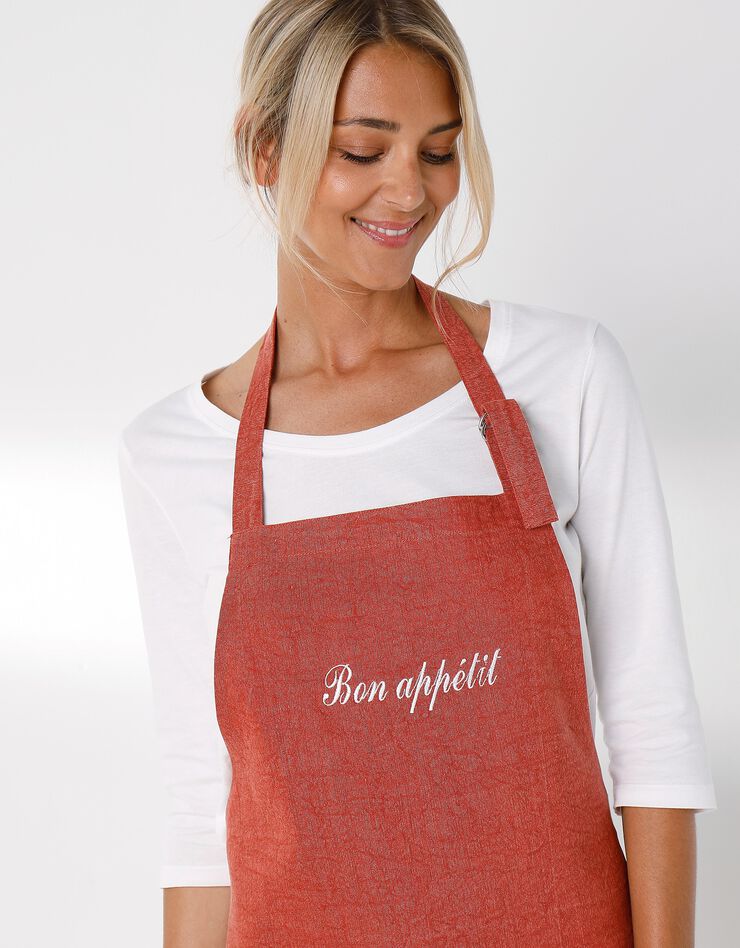 Tablier bavette coton et lin uni personnalisable (terracotta)