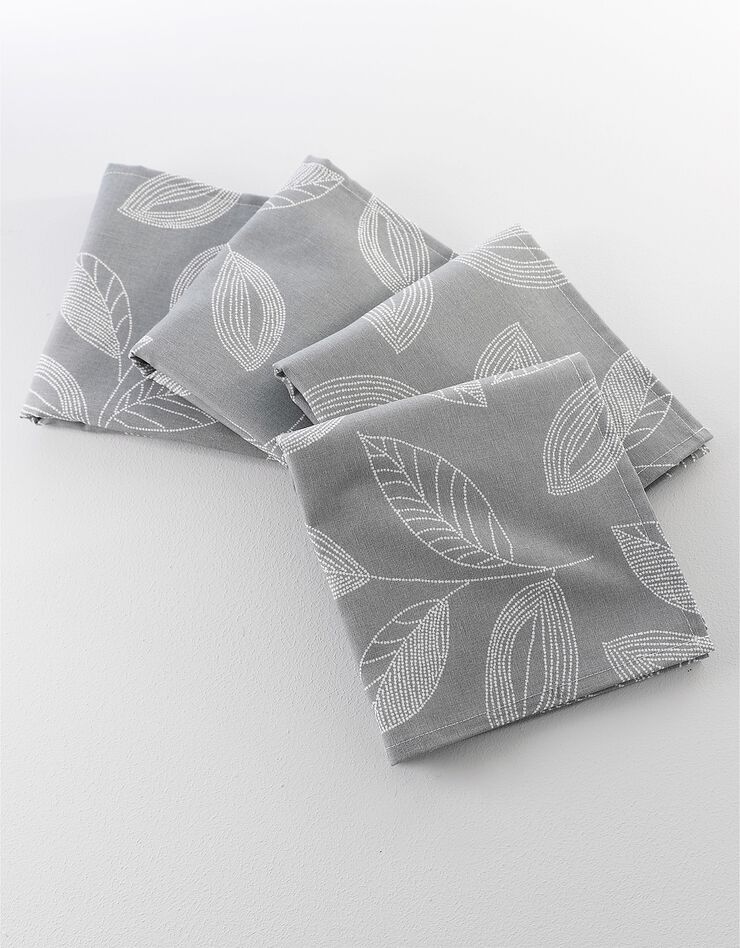 Nappe anti-taches bicolore imprimée feuilles (gris perle)