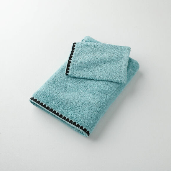 Serviettes de bain finition broderie fantaisie - 420g/m2 (lagon)