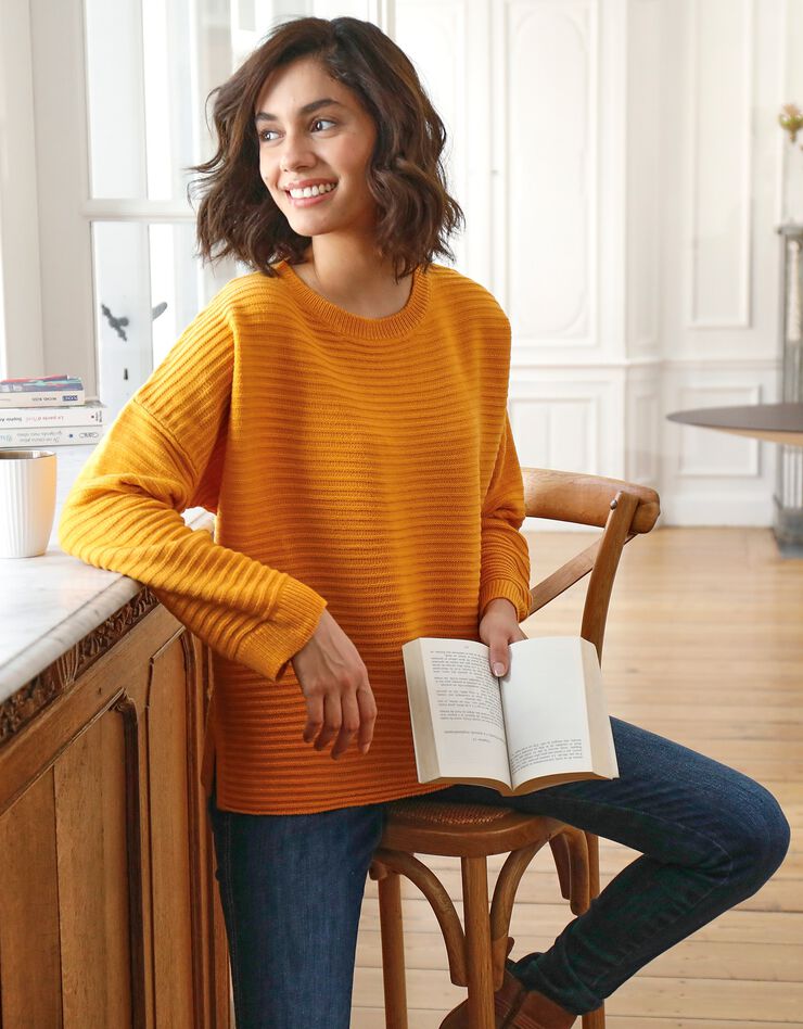 Pull loose maille fantaisie effet rayures (safran) Pull loose maille fantaisie effet rayures (safran)