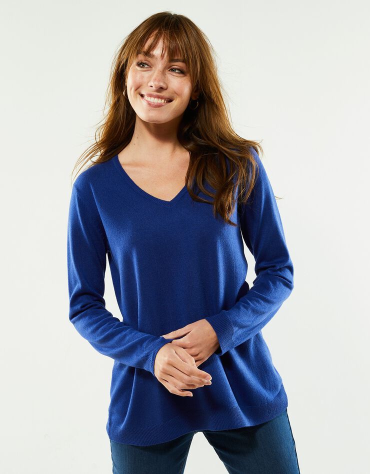 Pull col V toucher cachemire (bleu dur) Pull col V toucher cachemire (bleu dur)