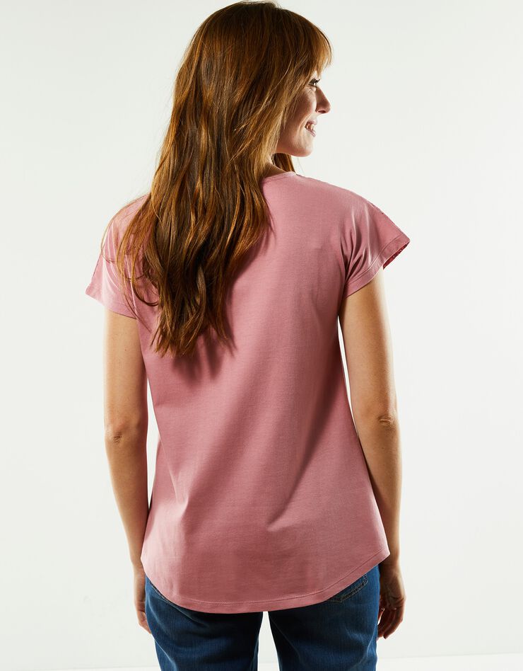 Tee-shirt broderie anglaise manches courtes (rose grisé)