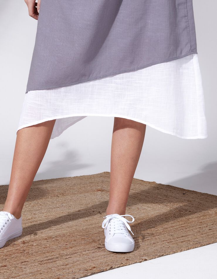 Robe 2 en 1 asymétrique bicolore (gris / écru)