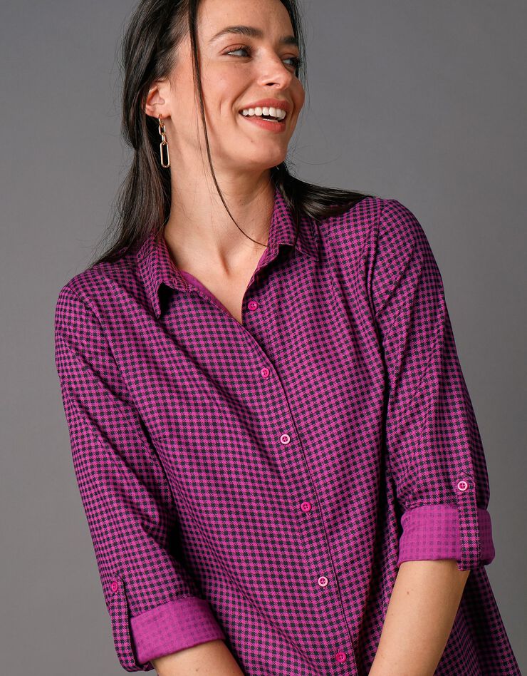 Chemise liquette boutonnée imprimé carreaux, crêpe (noir / violine)