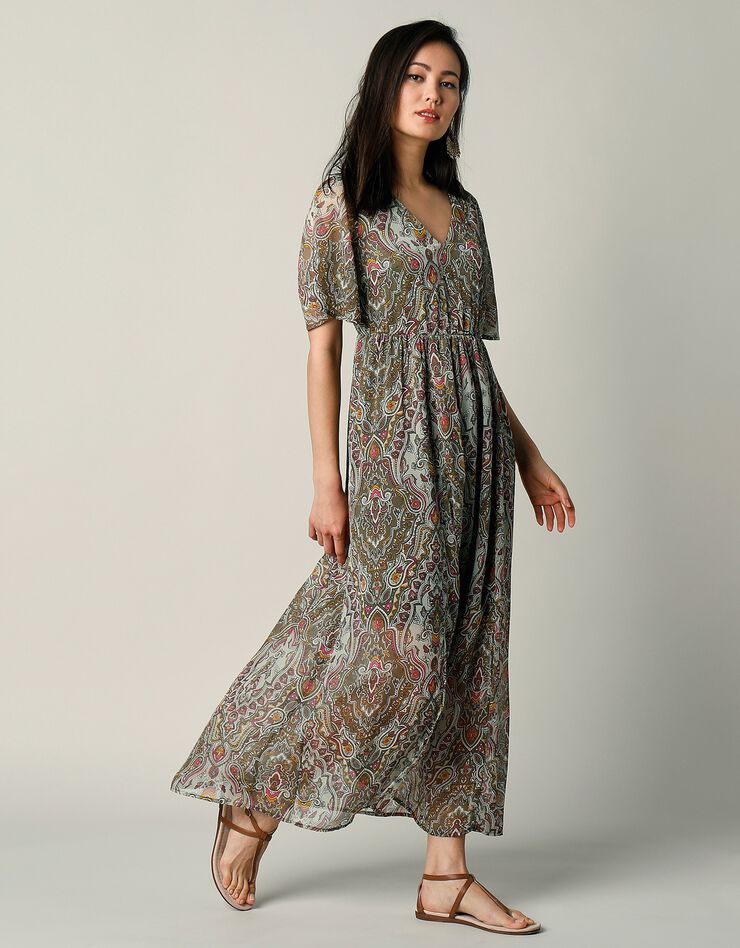 Robe longue en voile imprimé (kaki) Robe longue en voile imprimé (kaki)