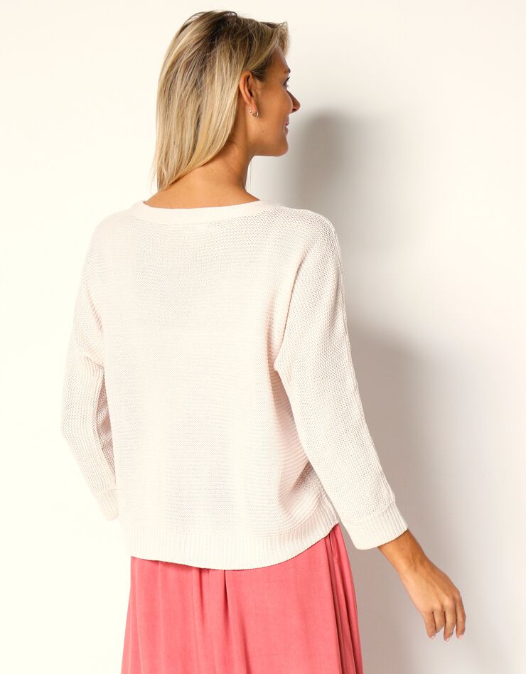 Pull torsadé manches 3/4, spécial petites (écru) Pull torsadé manches 3/4, spécial petites (écru)
