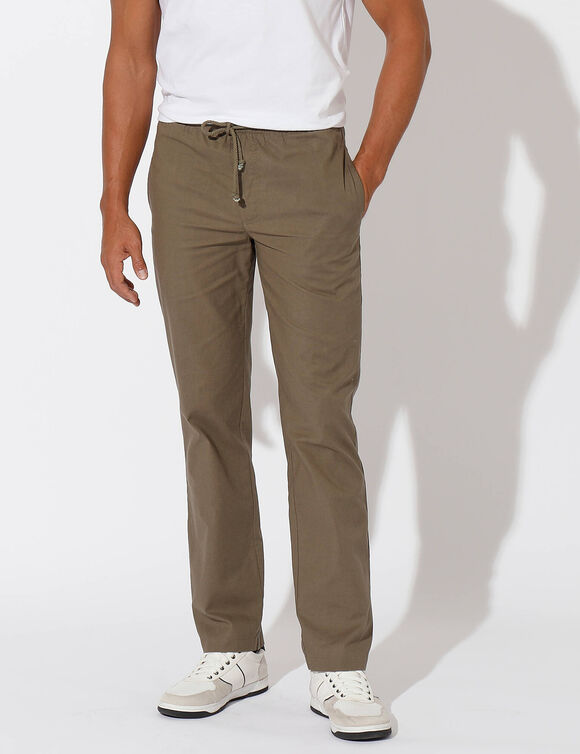 Pantalon toile ceinture &eacute;lastiqu&eacute;e (kaki)