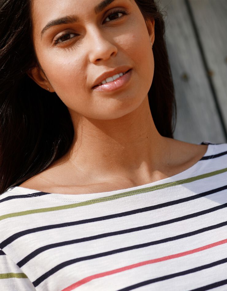 Tee-shirt marinière, manches 3/4 (blanc / multicolore) Tee-shirt marinière, manches 3/4 (blanc / multicolore)