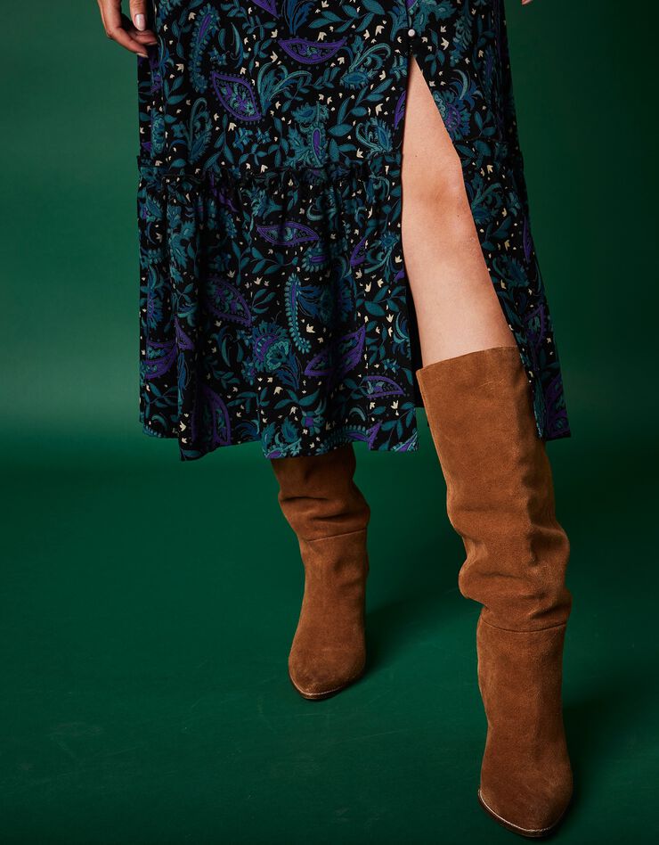 Robe imprimée boutonnée (noir / violet)